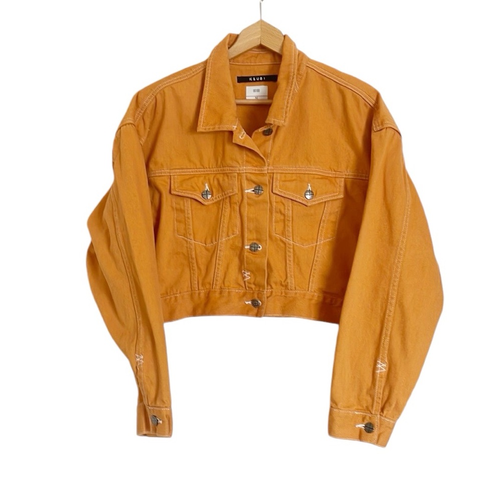 Ksubi Billie Cropped Denim Flame Orange World Tour Jacket size M